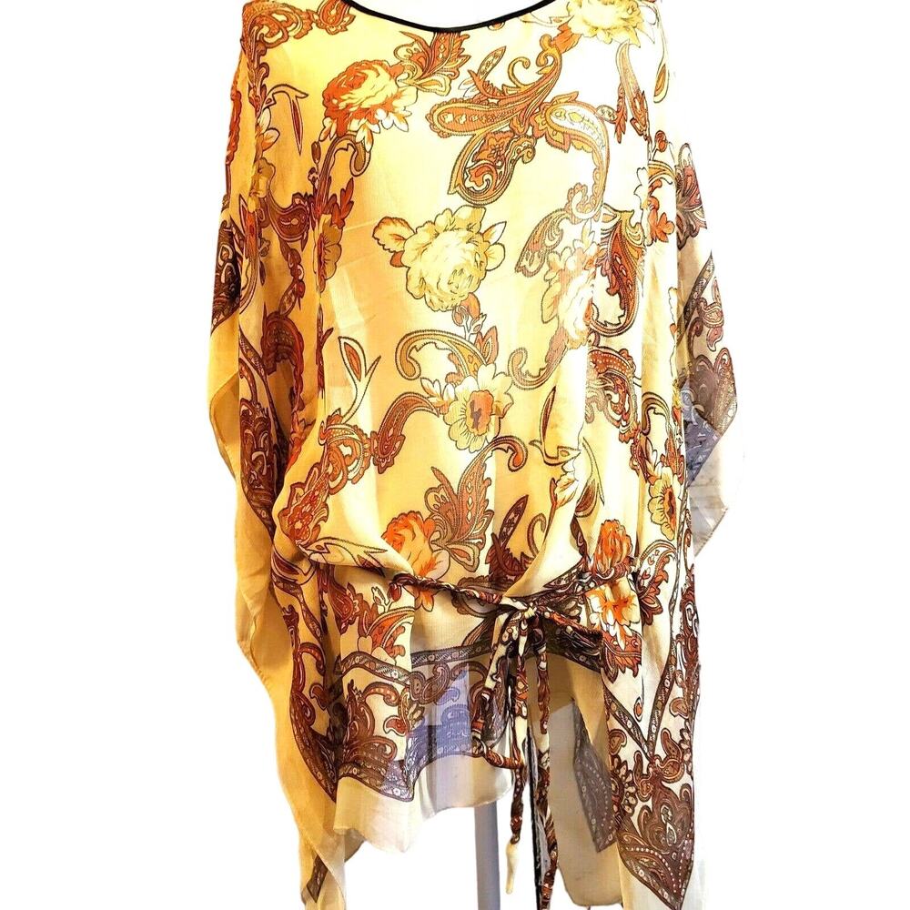 iB Diffusion Tunic Top Size M Sheer Earth Tones Belted Retro Flapper Festival
